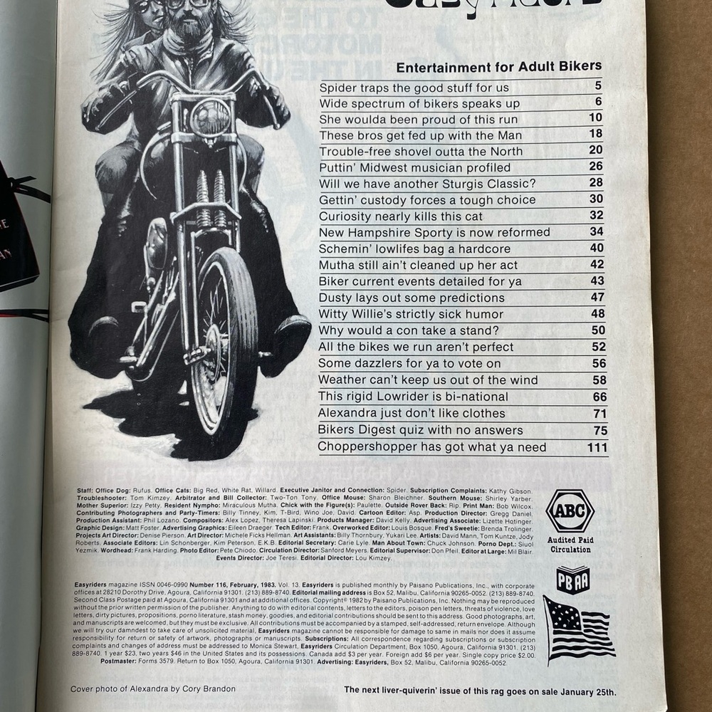 Vintage Easy Rider Chopper Magazine February 1983 with David Mann Centerfold - Picture 2 of 3